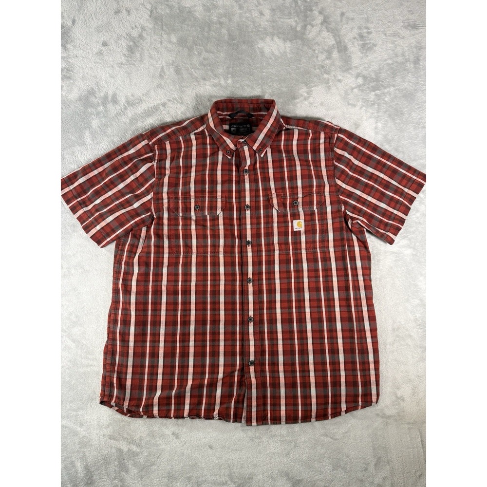 Carhartt Shirt Mens‎ XL Red Plaid Loose Fit Button Up Short Sleeve